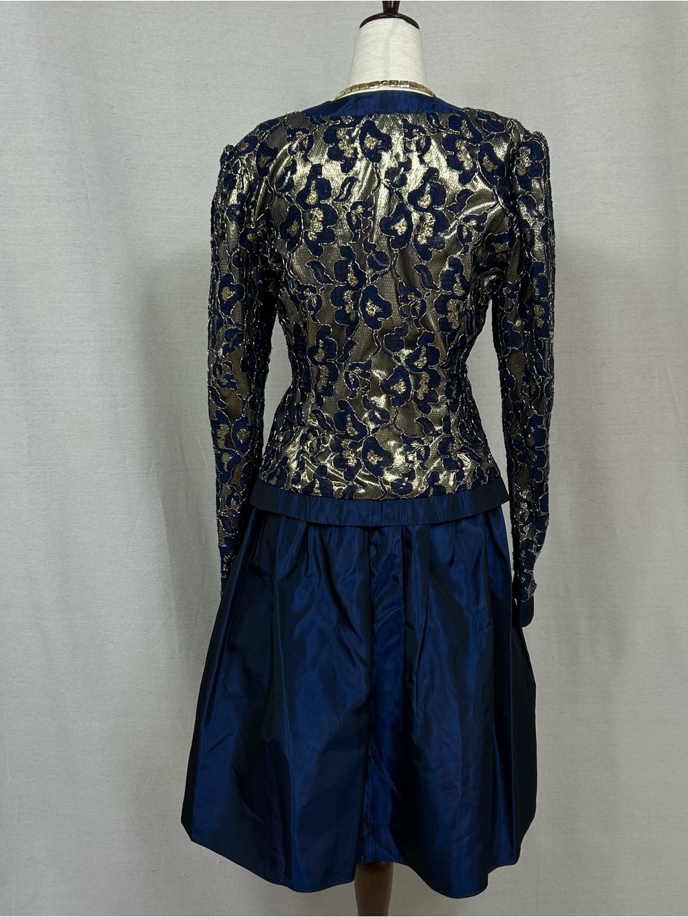 Jessica McClintock Navy Blue and Gold A-Line Skirt Set - Picture 3 of 12